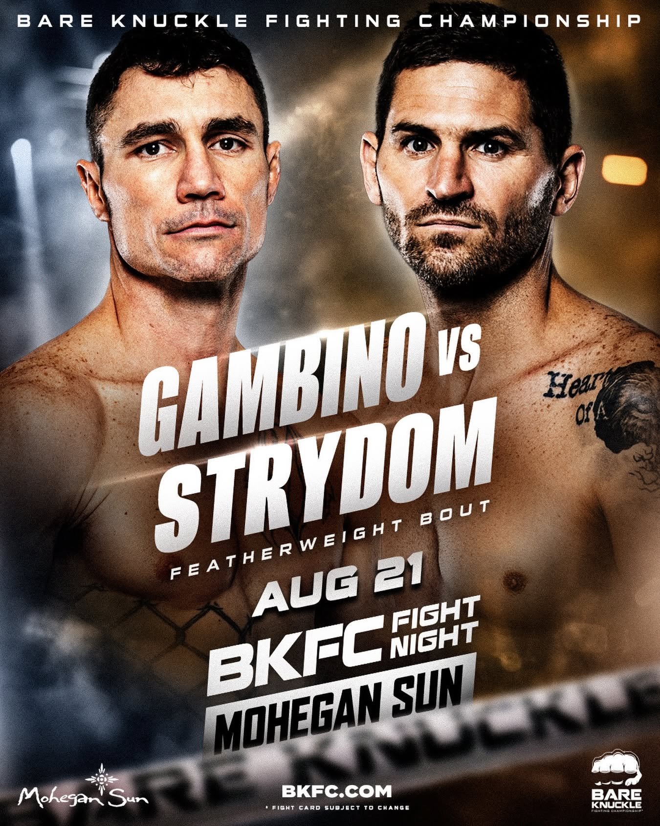 Fight poster for Gambino vs Strydom at BKFC Fight Night
